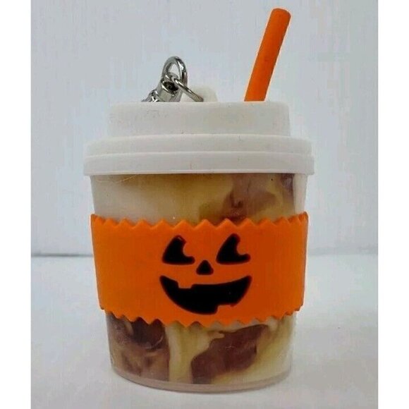 BATH & BODY WORKS Pumpkin Coffee Pocket Bac Holder Keychain Jack O Lantern New - Picture 1 of 1